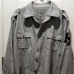 Rain State Graphic Gray Button-Up Long Shirt.